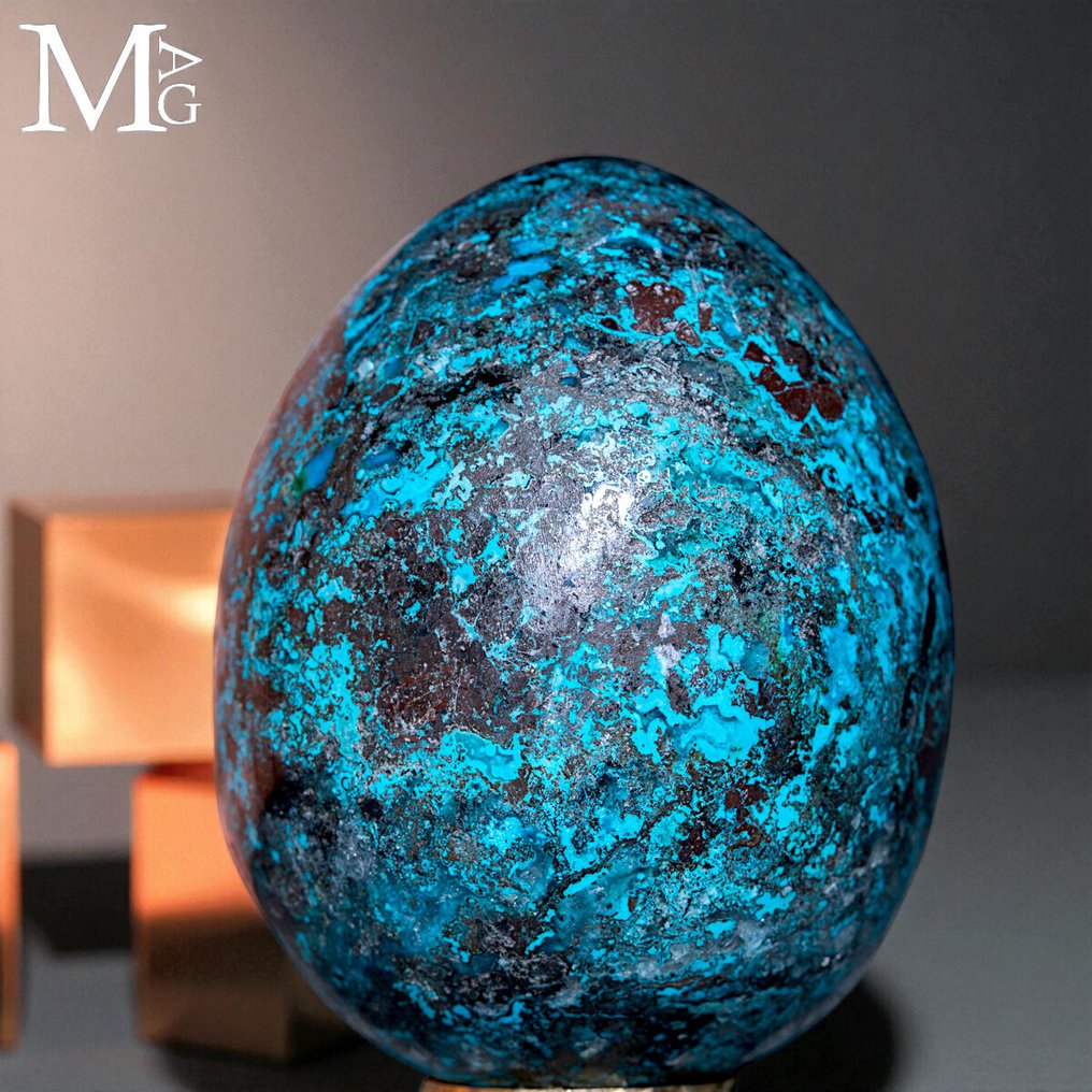 Εξαιρετικό αυγό από Χρυσοκόλλα από το Περού - Χρυσοκόλλα σε φυσική μήτρα - Ύψος: 55 mm - Πλάτος: 43 mm- 131 g #1.0