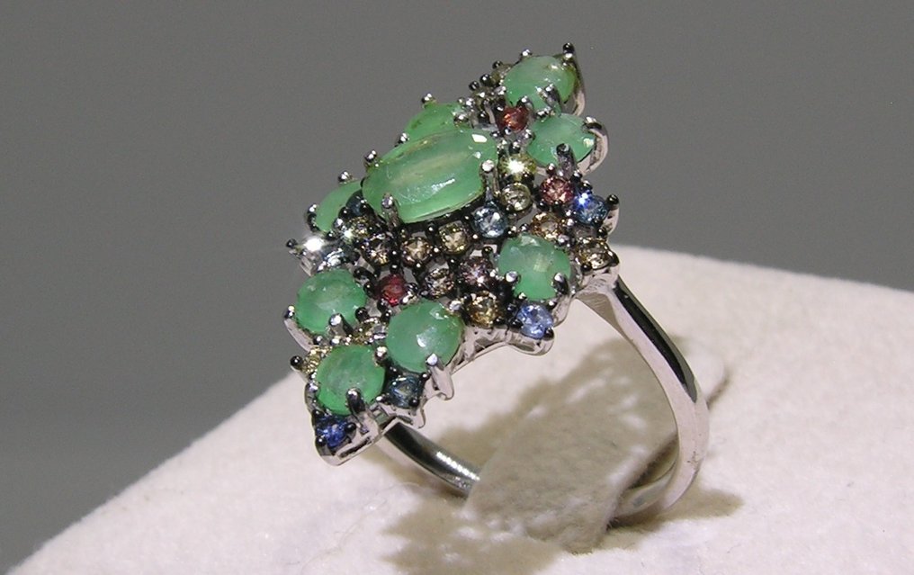 祖母绿 戒指 - 高度: 24.3 mm - 宽度: 23.6 mm- 2.8 g - (1) #1.0