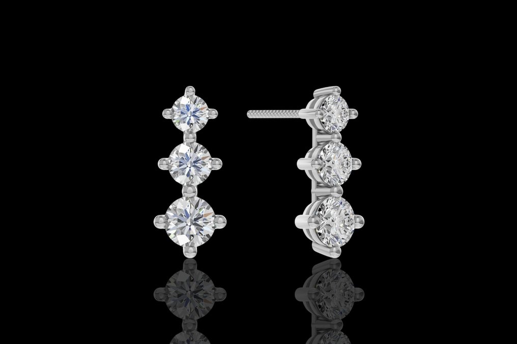 Σκουλαρίκια - 14 καράτια Λευκός χρυσός -  2.05ct. tw. Διαμάντι (Εργαστηριακής καλλιέργειας) - Διαμάντι #2.1