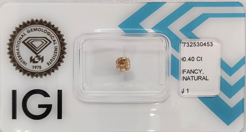 Senza Prezzo di Riserva - 1 pcs Diamante  (Colorato naturale)  - 0.40 ct - Cuscino - Fancy Giallo Arancione - I1 - International Gemological Institute (IGI) #1.0