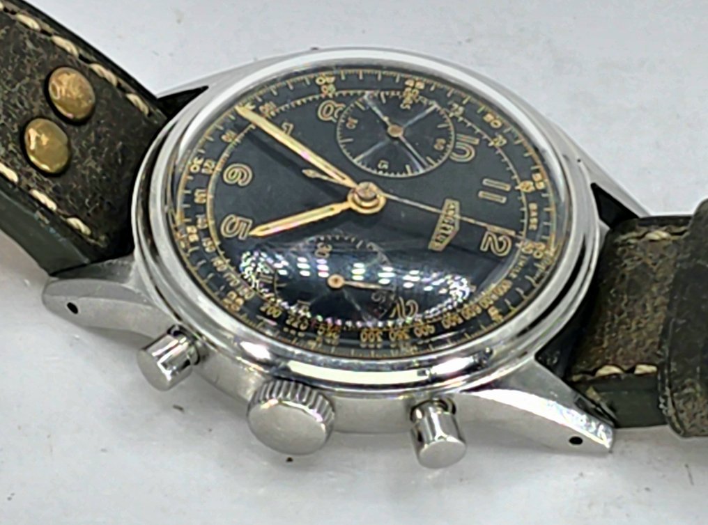ANGELUS - Flieger Chronograph - Eigenkaliber Angelus Kal.510 - Original schwarzes Ziffernblatt - Schweiz um 1940 - Άνδρες - 1950-1959  #3.2