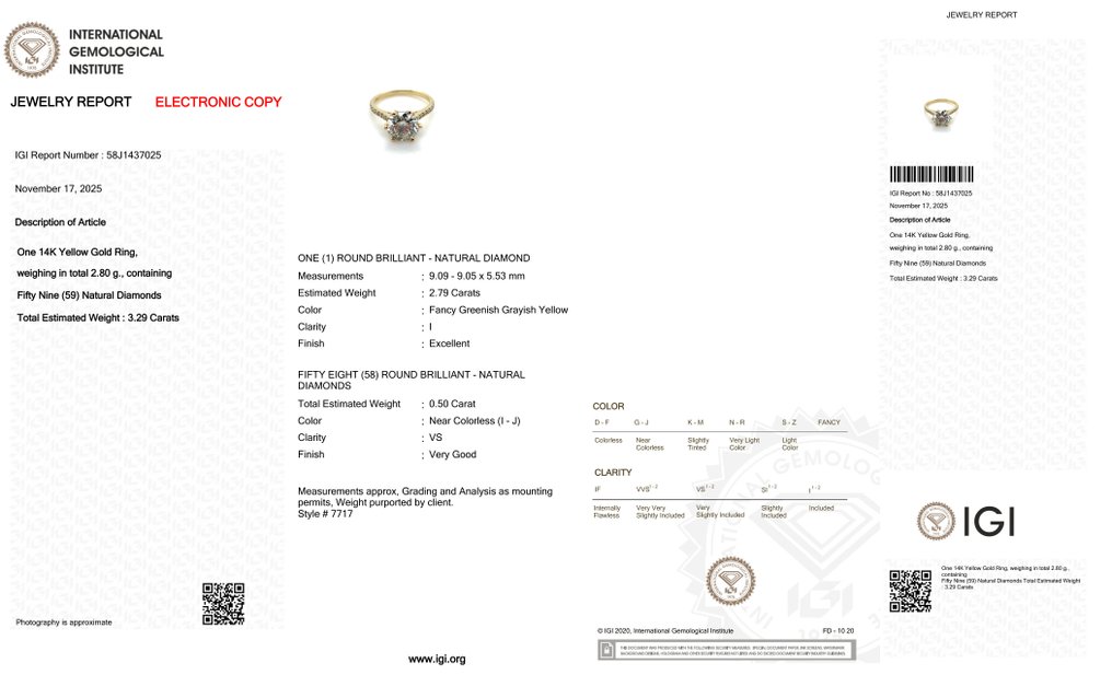 戒指 - 14 克拉 黃金 - 3.29ct. tw. 鉆石 (天然彩色) - 鉆石 #2.1