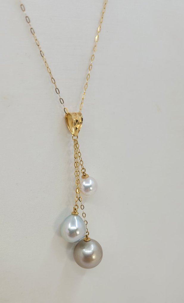 项链 - 18K包金 黄金 - 6.5x10mm 海水珍珠 #1.0