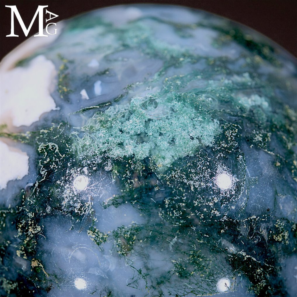 The Planet  - No Recerve Price First Quality - Moss  Blue Agata Sphere - Altezza: 67.5 mm - Larghezza: 67.5 mm- 423 g #2.1