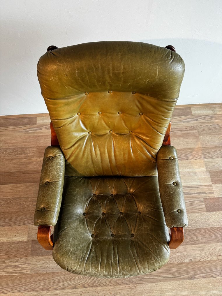 Göte Möbler, Nassjo Sweden - Fåtölj - Läder, Trä, Metall - Vintage roterande fåtölj #3.2