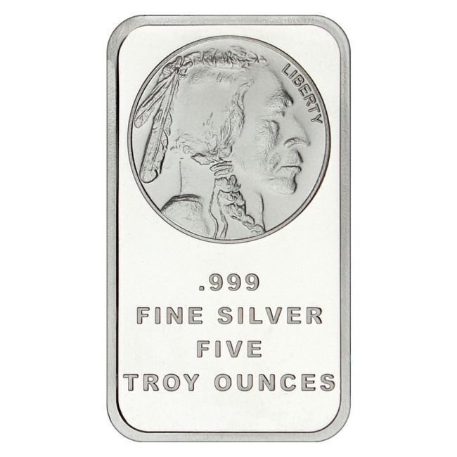 5 Troy Ounce - Argento .999 - 5 oz Silvertowne Buffalo 999 Fine Silver Bar #2.1