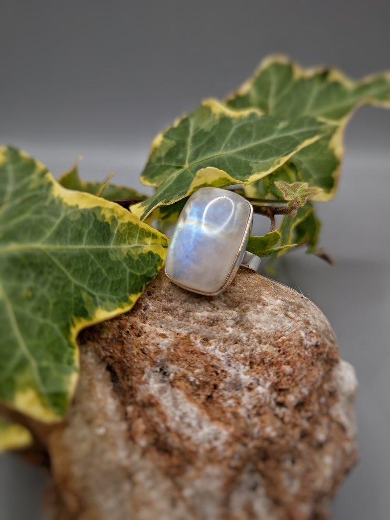 Anello (MISURA REGOLABILE) in Argento 925 con Pietra di Luna Top Quality - Height: 20 mm - Width: 15 mm- 8.9 g - (1) #1.0