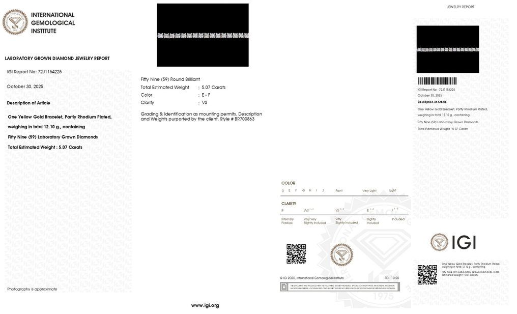 Tenisz karkötő - 14 kt. Sárga arany - 5.07ct. tw. Gyémánt (Laboratóriumban előállított) #4.3