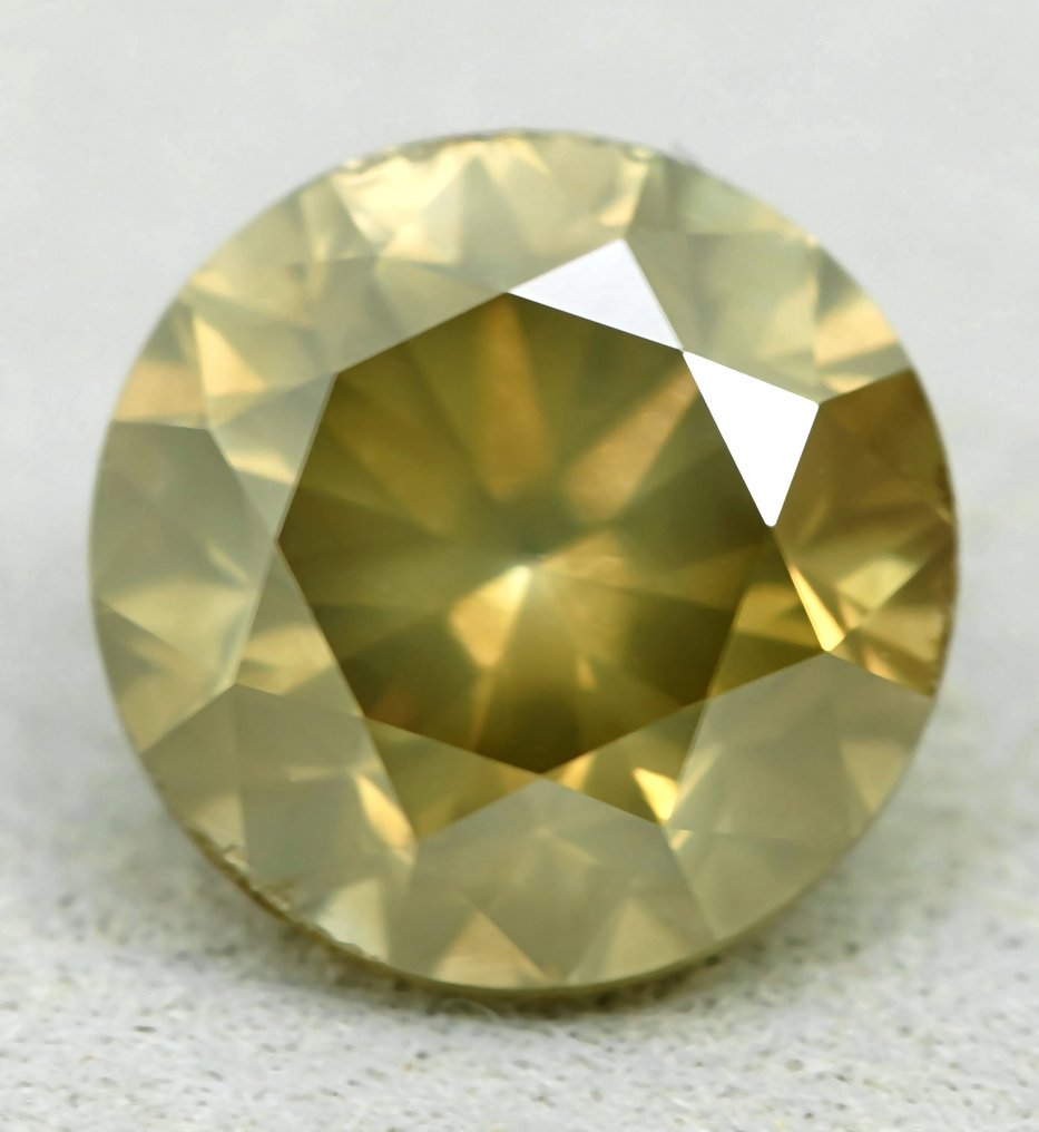 No Reserve Price - 1 pcs Diamond (Natural coloured) - 1.64 ct - Round - Fancy Greenish, Greyish Yellow - I2 - Gem Report Antwerp (GRA) #1.0