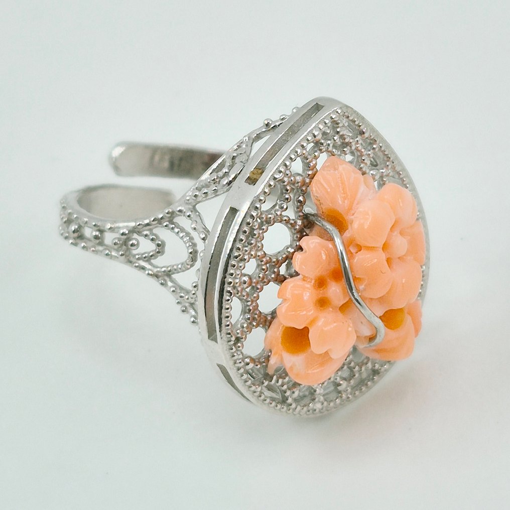 Corallo - Argento - Anello - CORALLO ROSATO INCISO #4.3