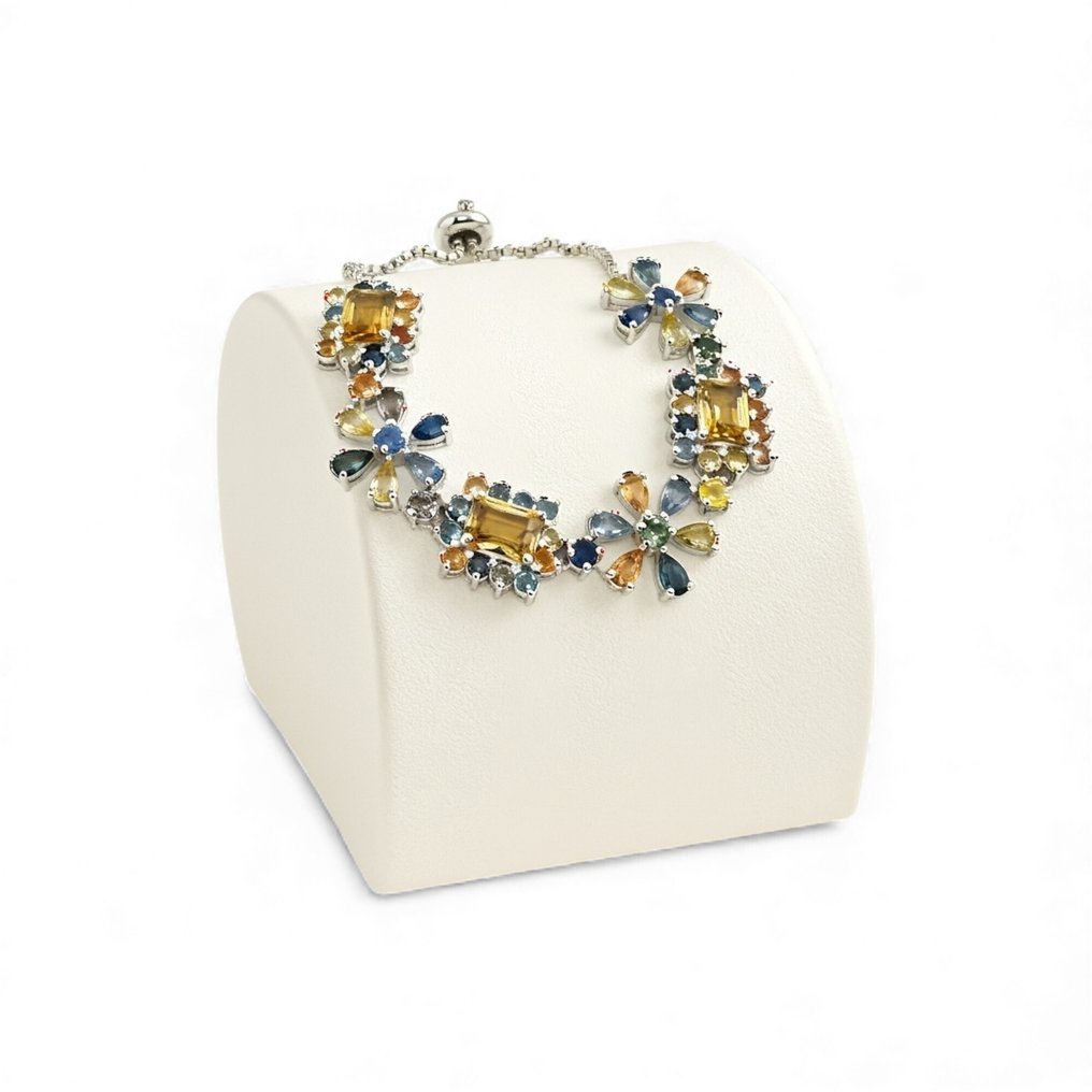 χωρίς τιμή ασφαλείας - Βραχιόλι Ασημί -  11.48ct. tw. Ζαφείρι - Πιστοποιημένο #3.2