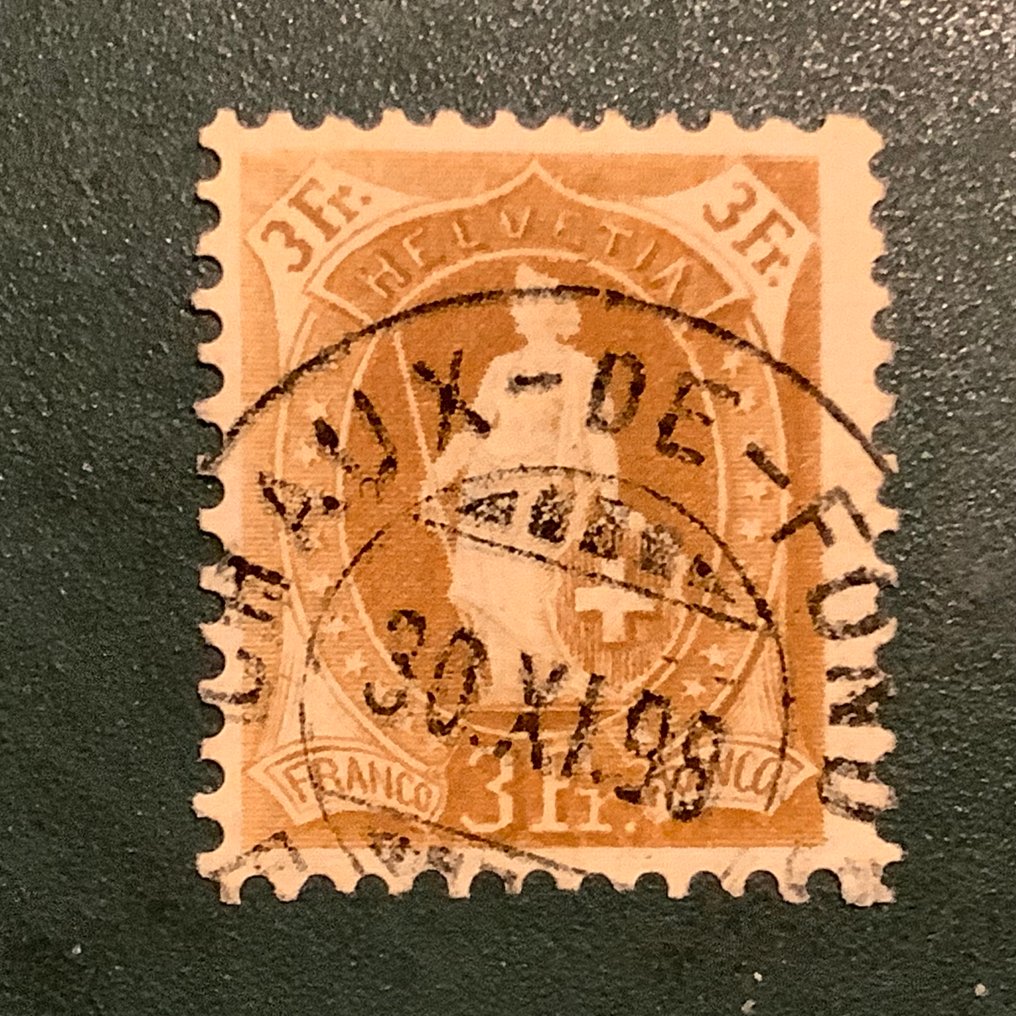 瑞士 1905/1908 - 3 Fr 站立的 Helvetia - 经过 Raybaudi 检查 - Michel 80 C #1.0