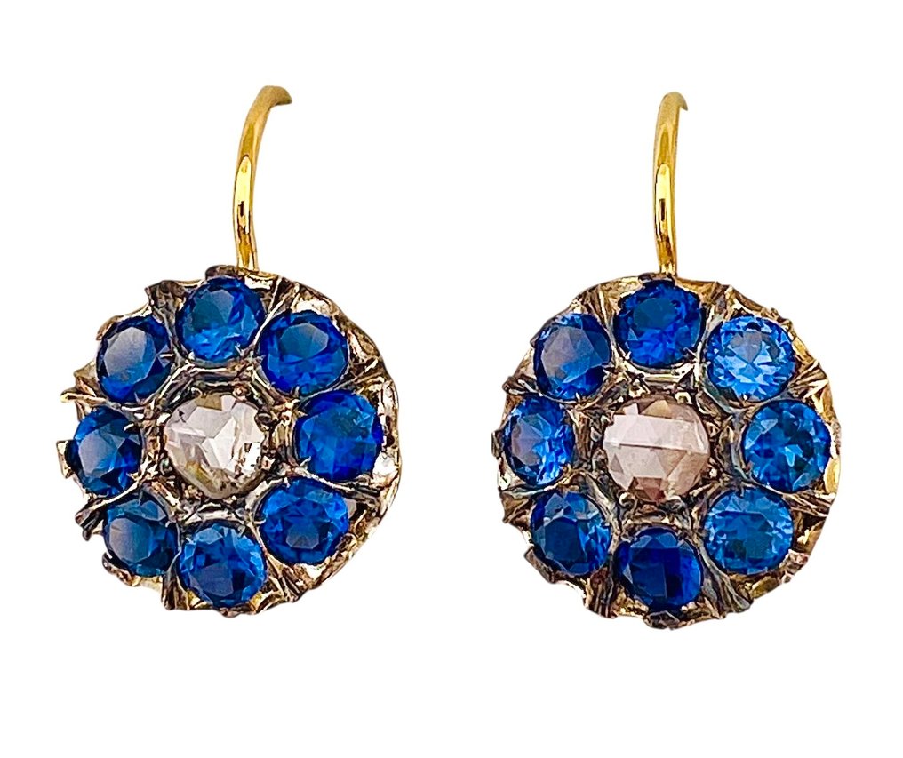 χωρίς τιμή ασφαλείας - Σκουλαρίκια - 9 kt. Κίτρινο χρυσό, Ασημί Ζαφείρι - Διαμάντι #2.1