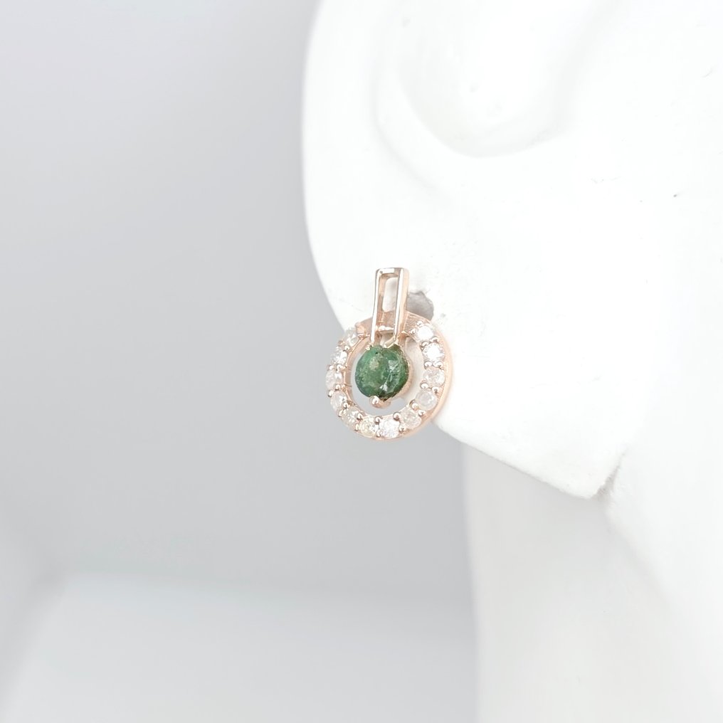 Ingen reservasjonspris - Øredobber - 14 karat Rosegull - 0.79ct. tw. Smaragd - Diamant #2.1
