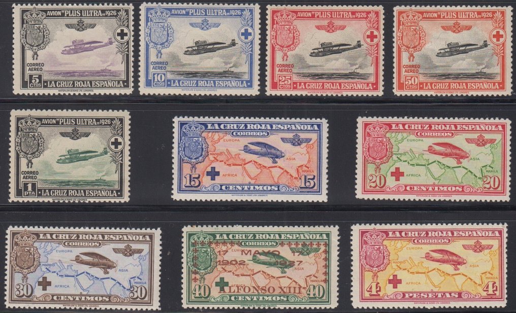 西班牙 1926 - 完整系列。为西班牙红十字会提供。 - Edifil 339/48 #1.0
