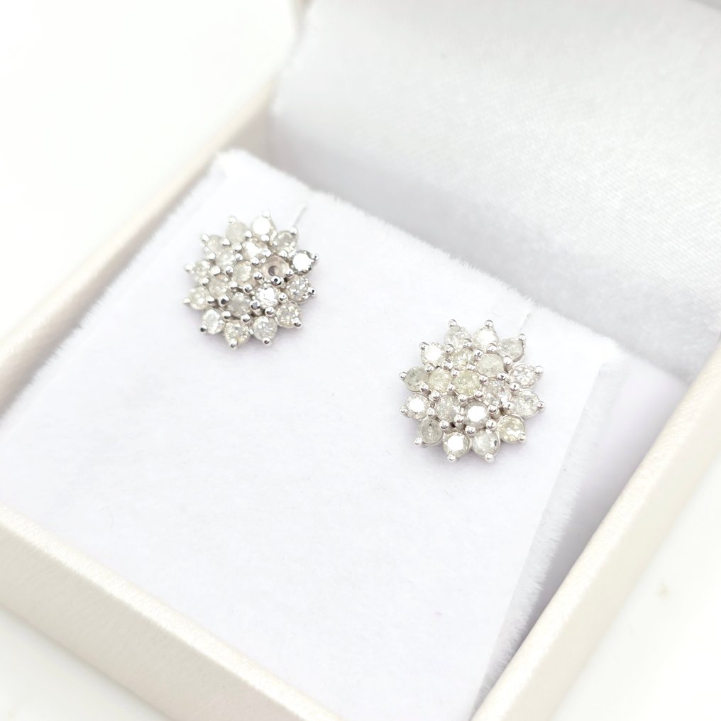 Zonder minimumprijs - Oorbellen - 14 karaat Witgoud -  1.08ct. tw. Diamant (Natuurlijk)  #1.0