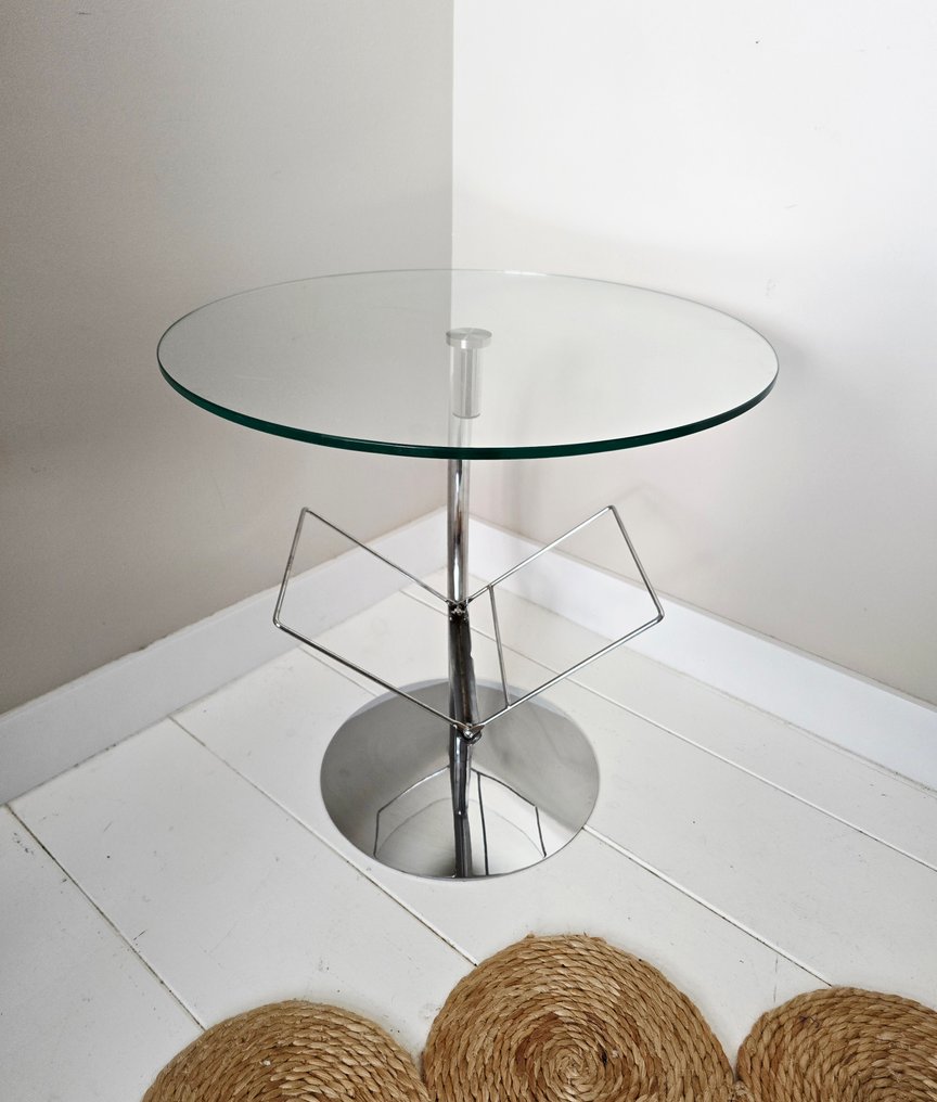 Βοηθητικό τραπεζάκι - Γυαλί, Μέταλλο, Χρώμιο - Χρωμιωμένο τραπεζάκι με συρτάρι ανάγνωσης. #3.2