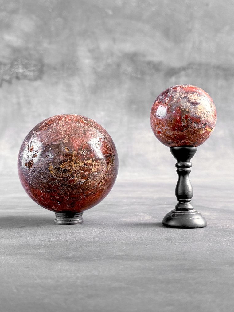 无底价 - 精美的红玉髓一对 支架上的球体- 2400 g - (2) #1.0