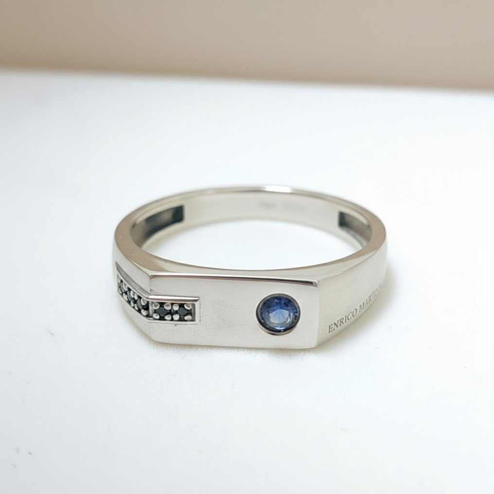 Other brand - Δαχτυλίδι - 18 καράτια Λευκός χρυσός - 0.18ct. tw. Ζαφείρι - Διαμάντι - Ιταικό χειροποίητο #1.0