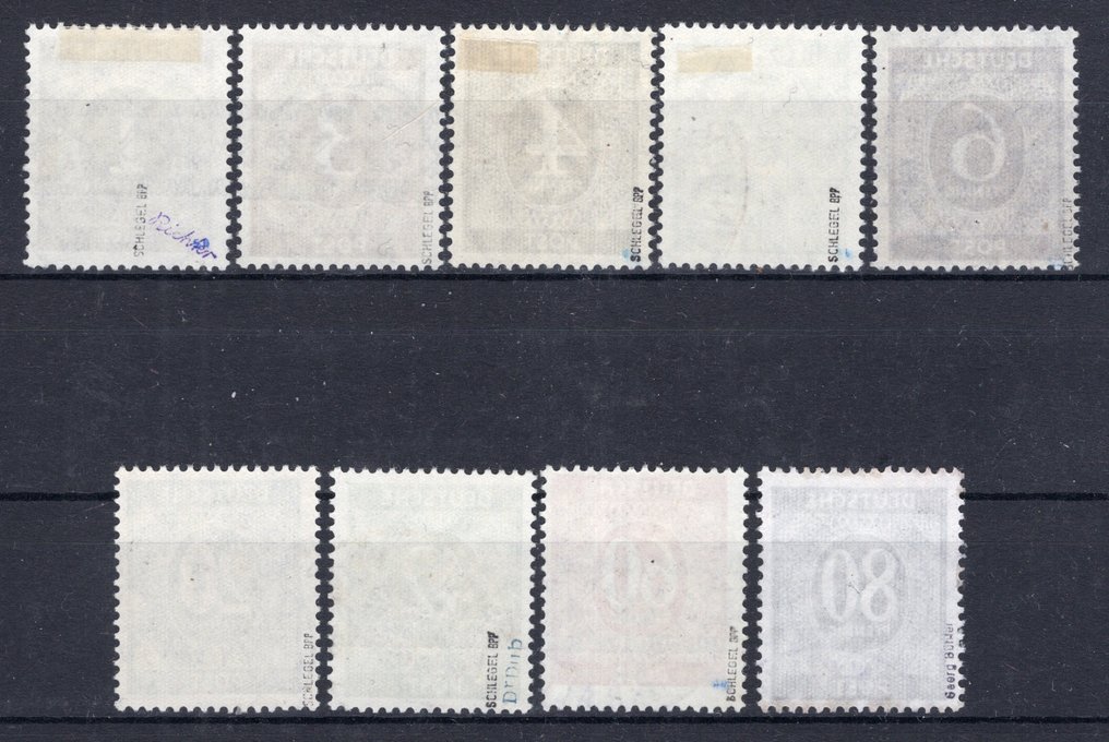 Συμμαχική Κατοχή - Γερμανία (Αμερικανική και βρετανική ζώνη) 1948 - Μη εκτελεσμένες εκτυπώσεις δελτίων με σφραγίδα, ελεγμένες/πιστοποιημένες. - Michel I/I - IX/I #2.1