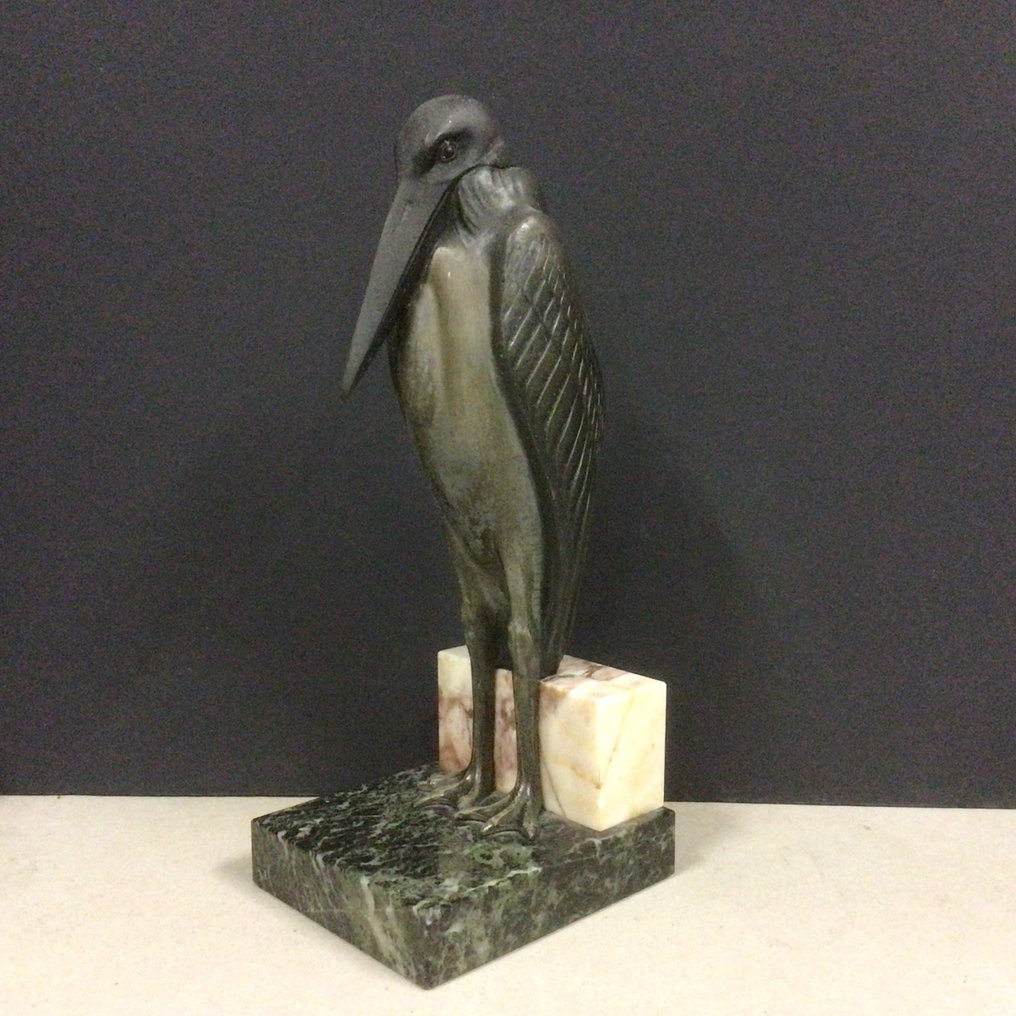 Bookends (2) - Marabou - Bronze patinated spelter mounted on marble bases #4.3