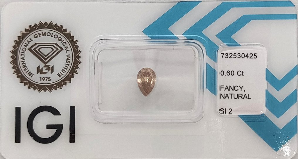 没有保留价 - 1 pcs 钻石 (天然色彩的) - 0.60 ct - 梨形 - Fancy 黄色 棕色 - SI2 微内含二级 - 国际宝石研究院(IGI) #1.0