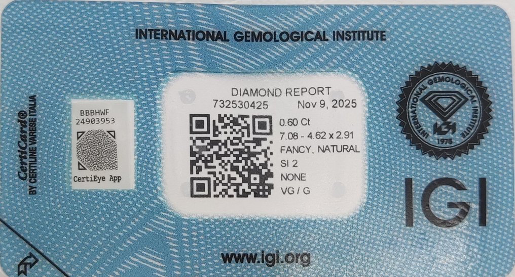 没有保留价 - 1 pcs 钻石 (天然色彩的) - 0.60 ct - 梨形 - Fancy 黄色 棕色 - SI2 微内含二级 - 国际宝石研究院(IGI) #2.1