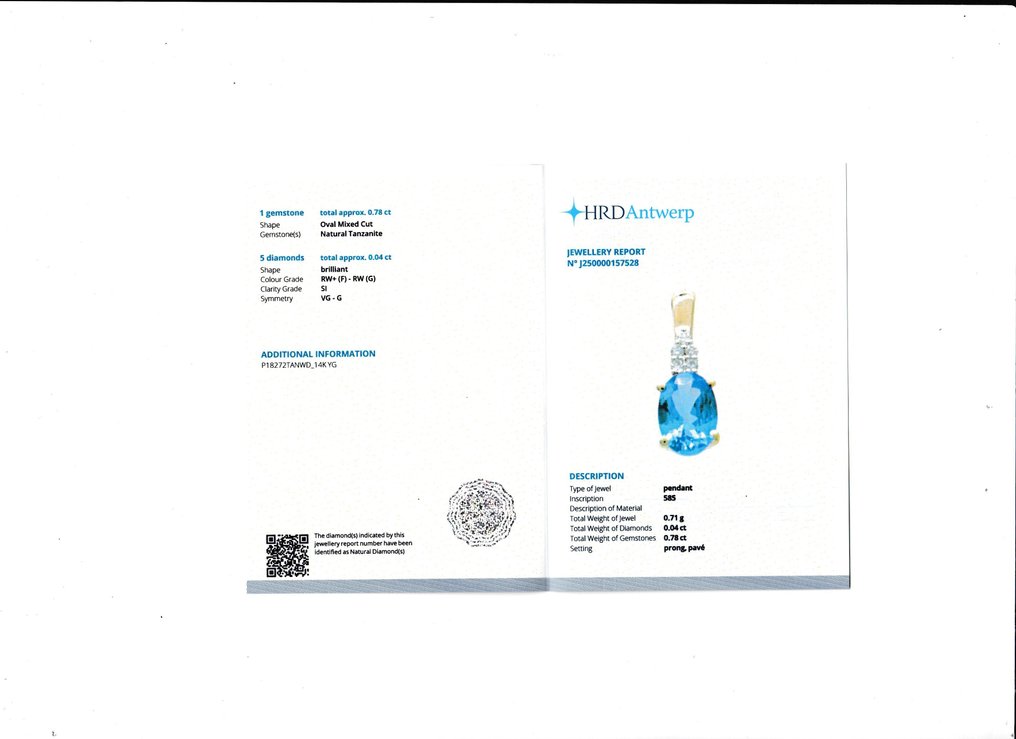 Κρεμαστό κόσμημα - 14 καράτια Κίτρινο χρυσό -  0.82ct. tw. Τανζανίτης - Διαμάντι #2.1