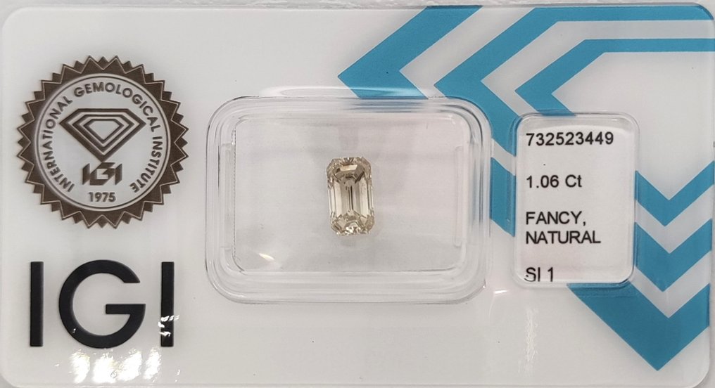 Nincs minimálár - 1 pcs Gyémánt (Természetes színű) - 1.06 ct - Smaragd - Fancy light Szürkés, Zöldes Sárga - SI1 - Nemzetközi Gemmológiai Intézet (IGI) #1.0