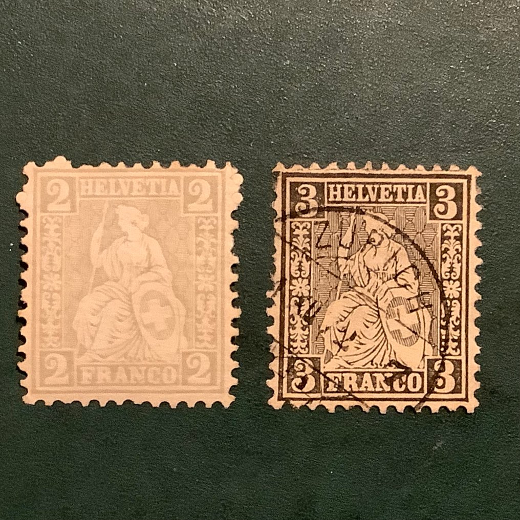 Sveitsi 1862/1881 - 2 ja 3 senttiä istuva Helvetia - tarkastettu - Michel 20/21 #1.0