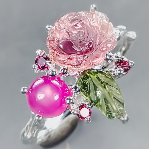 925 Silber - 塔玛石 - 红宝石 - Rhodolith - 戒指 #1.0