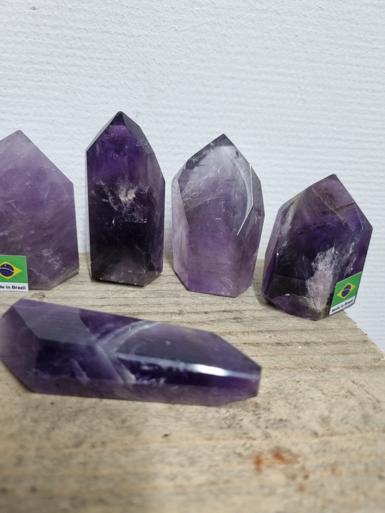 HQ Amethyst points - 7.4 - 4.2 cm Crystal point- 546 g - (6) #2.1