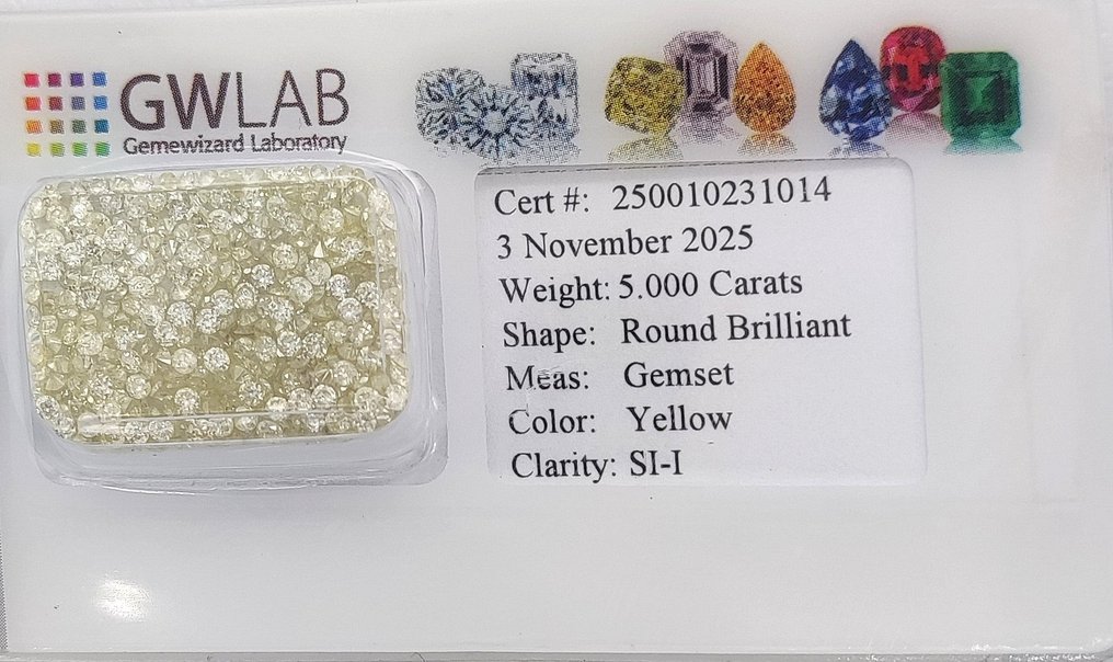 没有保留价 - 306 pcs 钻石 (天然色彩的) - 5.00 ct - 圆形 混合黄色 - SI1 微内含一级, I1 内含一级 - 以色列宝石中心(G.C.I.) #2.1