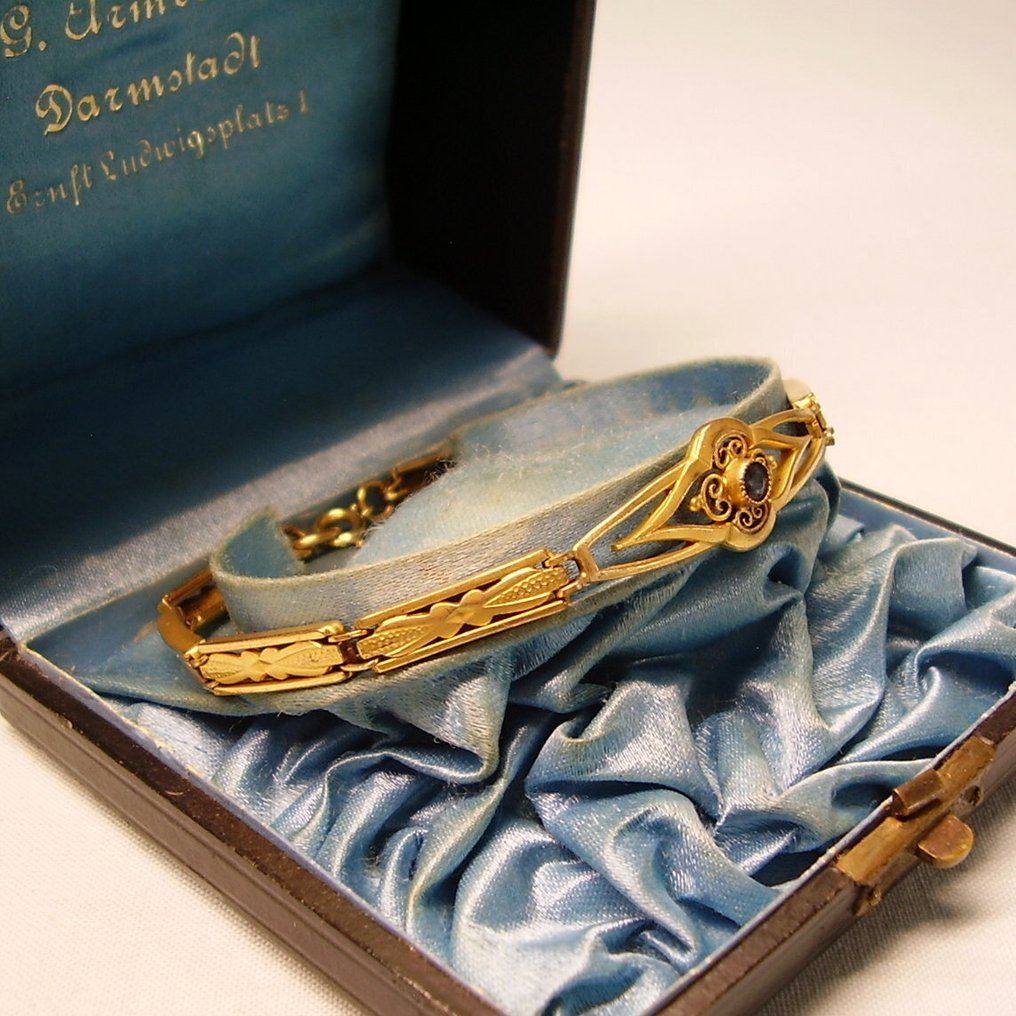 χωρίς τιμή ασφαλείας - Βραχιόλι Τόμπακ, επιχρυσωμένο -  0.35ct. tw. Ζαφείρι - Βραχιόλι Jugendstil 1890 #1.0