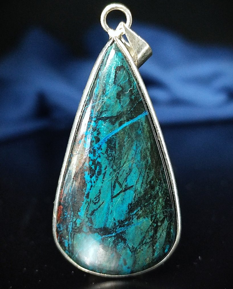 Senza prezzo di riserva – Bellissimo e raro pendente in argento 925 di azzurrite con spedizione - Ciondolo #1.0