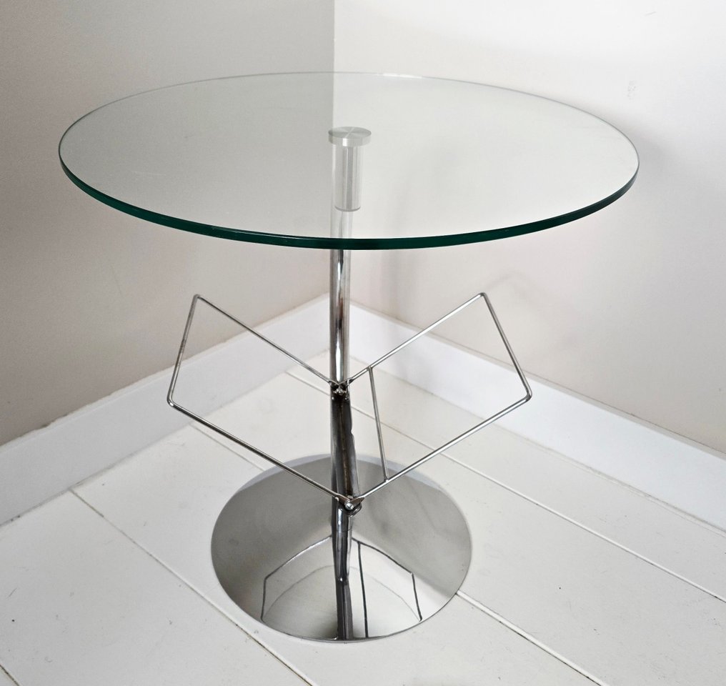 Βοηθητικό τραπεζάκι - Γυαλί, Μέταλλο, Χρώμιο - Χρωμιωμένο τραπεζάκι με συρτάρι ανάγνωσης. #1.0