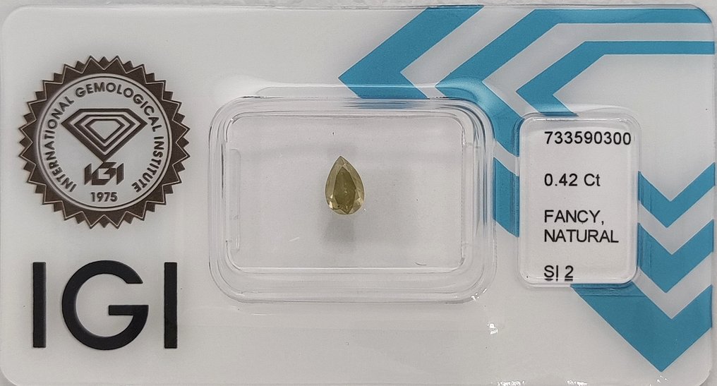 没有保留价 - 1 pcs 钻石 (天然色彩的) - 0.42 ct - 梨形 - Fancy 绿色 黄色 - SI2 微内含二级 - 国际宝石研究院(IGI) #1.0