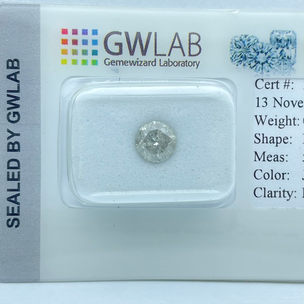 没有保留价 - 1 pcs 钻石  (天然)  - 0.95 ct - 圆形 - J - I2 内含二级 - Gemewizard宝石实验室（GWLab） #1.0