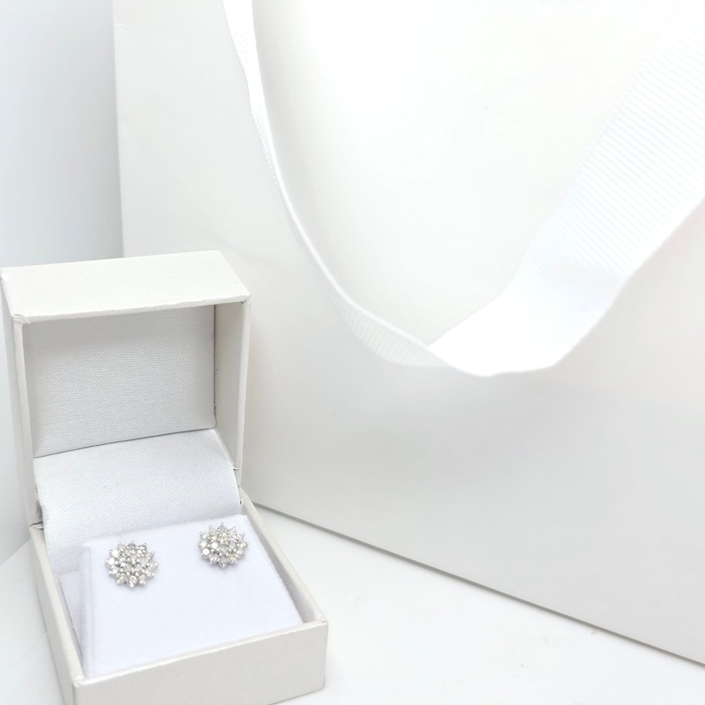 Zonder minimumprijs - Oorbellen - 14 karaat Witgoud -  1.08ct. tw. Diamant (Natuurlijk)  #2.1