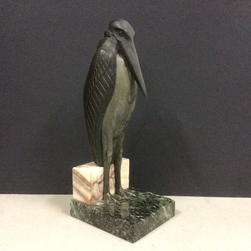 Bookends (2) - Marabou - Bronze patinated spelter mounted on marble bases #2.1