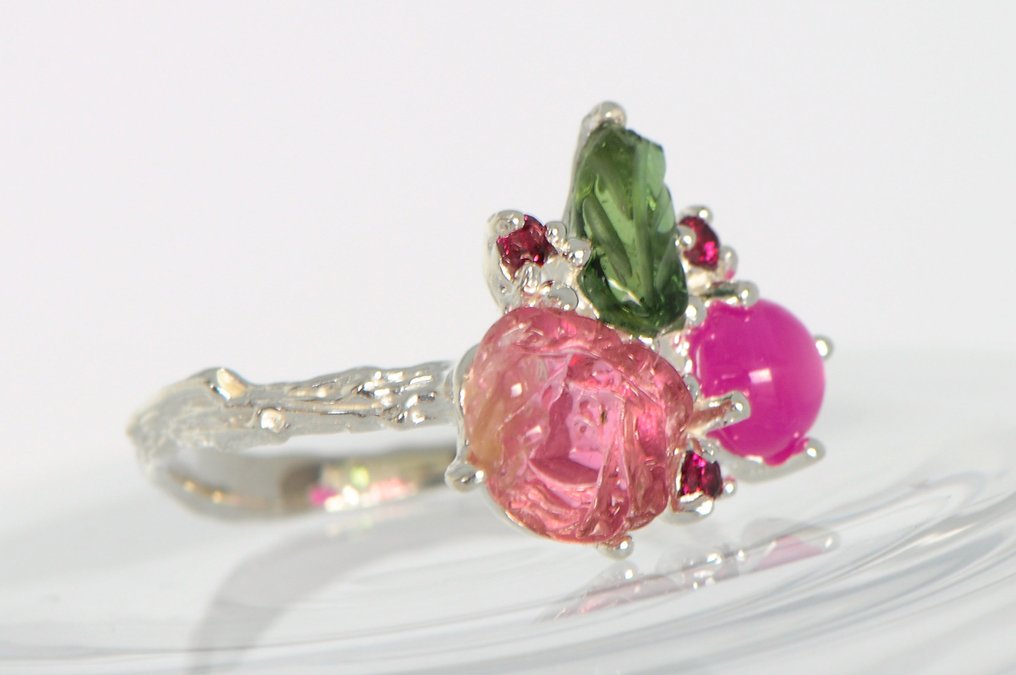 925 Silber - 塔玛石 - 红宝石 - Rhodolith - 戒指 #3.2