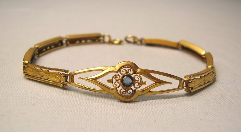 χωρίς τιμή ασφαλείας - Βραχιόλι Τόμπακ, επιχρυσωμένο -  0.35ct. tw. Ζαφείρι - Βραχιόλι Jugendstil 1890 #3.2
