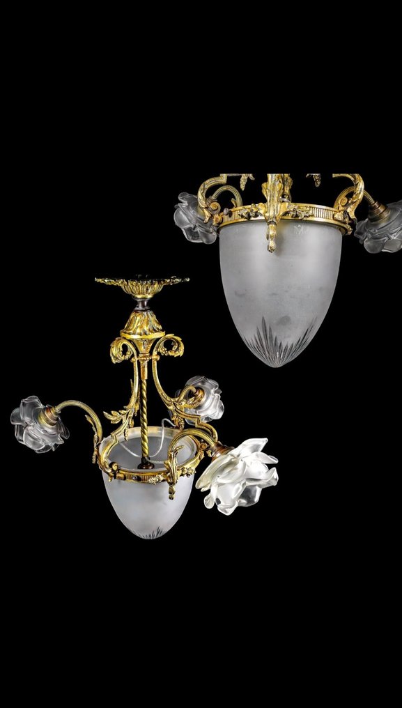 枝形吊燈 - 玻璃, 黃銅 - 新艺术运动三重玫瑰 #1.0