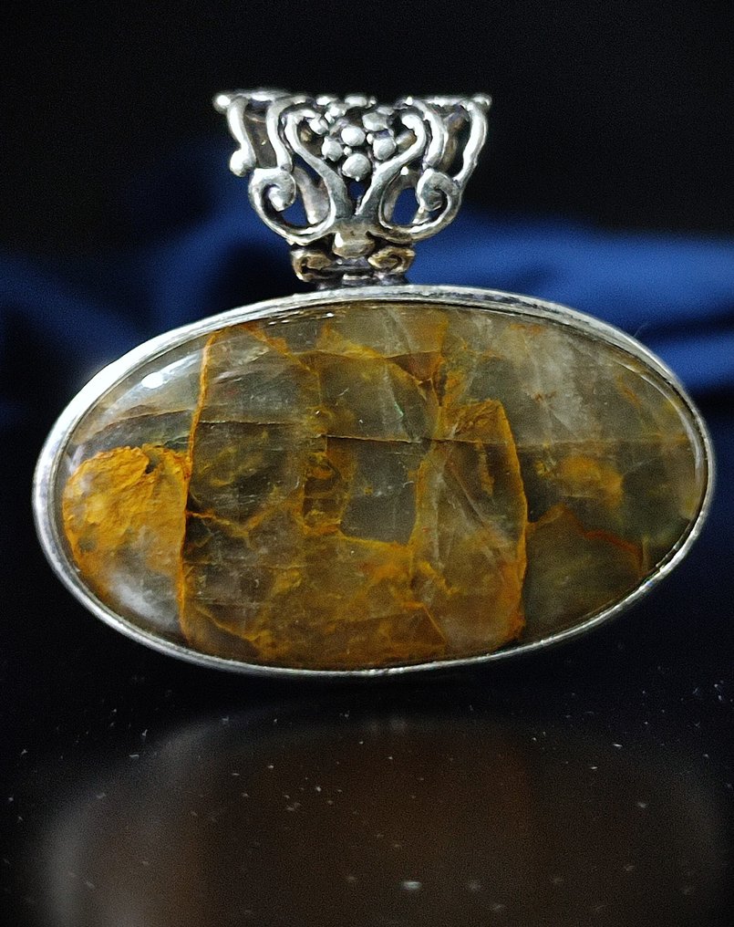 Πολύ όμορνο κρεμαστό από κίτρινο χρυσό Pietersite 925 ασήμι με δωρεάν αποστολή. - Κρεμαστό κόσμημα #1.0