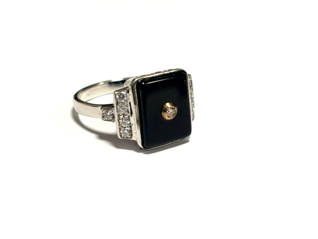 Anel - 14 K Ouro branco Ónix. - Diamante #3.2