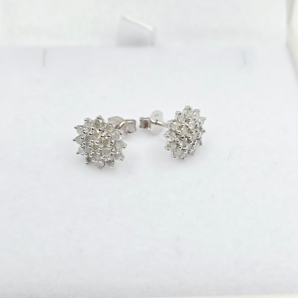 Zonder minimumprijs - Oorbellen - 14 karaat Witgoud -  1.08ct. tw. Diamant (Natuurlijk)  #3.2