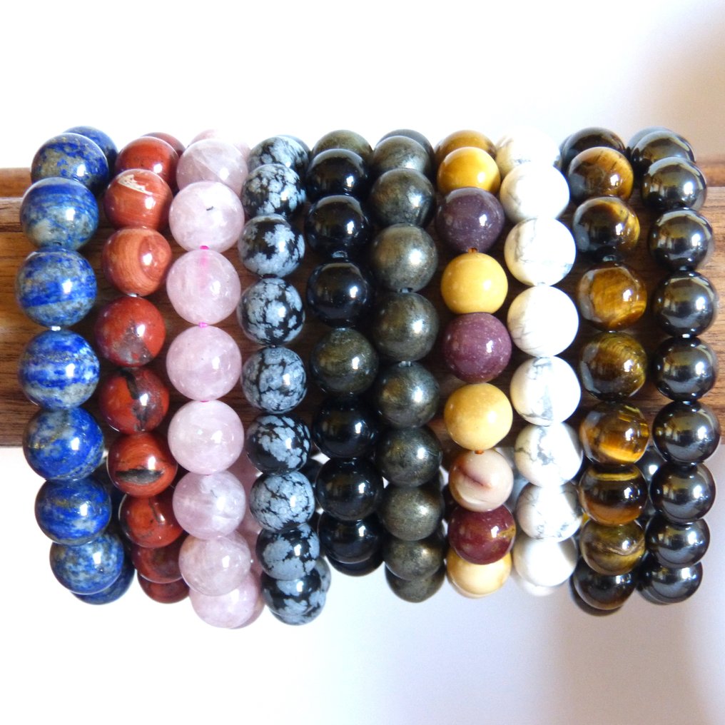 Exceptional collection of bracelets made from lapis lazuli, tiger's eye, rose quartz...- 354 g #3.2