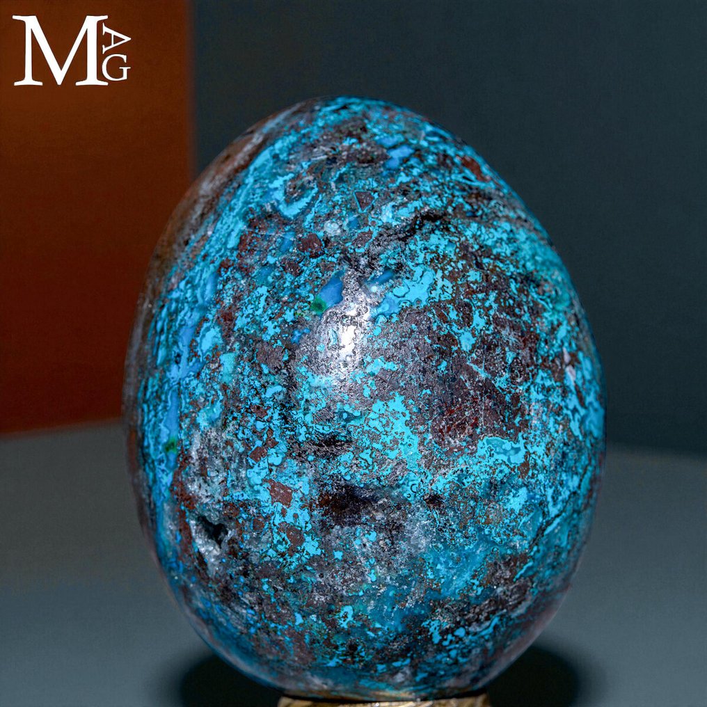 Εξαιρετικό αυγό από Χρυσοκόλλα από το Περού - Χρυσοκόλλα σε φυσική μήτρα - Ύψος: 55 mm - Πλάτος: 43 mm- 131 g #2.1