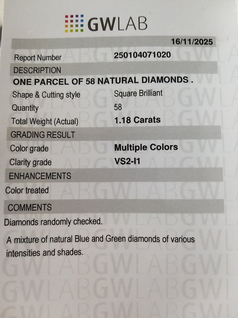 沒有保留價 - 58 pcs 鑽石  (天然)  - 1.18 ct - 方形 - I1, VS2 - Gemewizard Gemological Laboratory (GWLab) #1.0