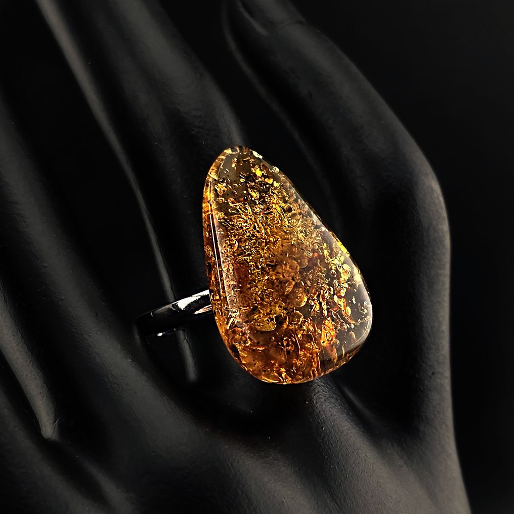 Κεχριμπάρι - Golden Fire BALTIC AMBER Ring – Natural Freeform Gem - 925 Silver  (χωρίς τιμή ασφαλείας) #1.0